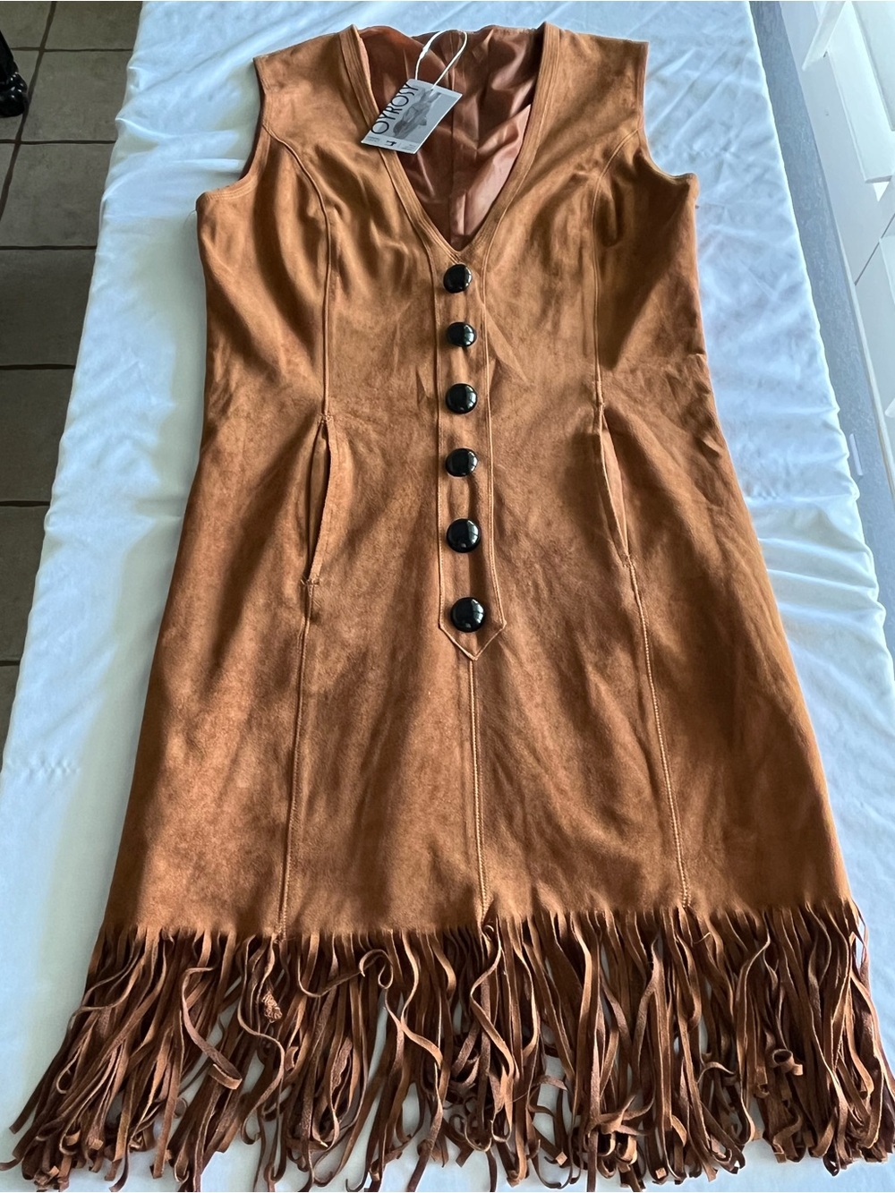 OYROSY Faux Suede Fringe Dress Brown Western Festival Boho Women’s LARGE